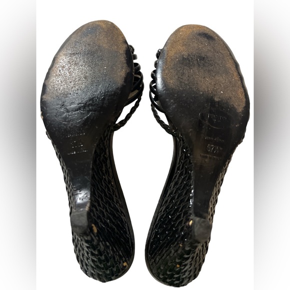 PRADA Black Patent Leather Woven Wedge Wrapped Slip On Slides EU 37.5 - Picture 3 of 6